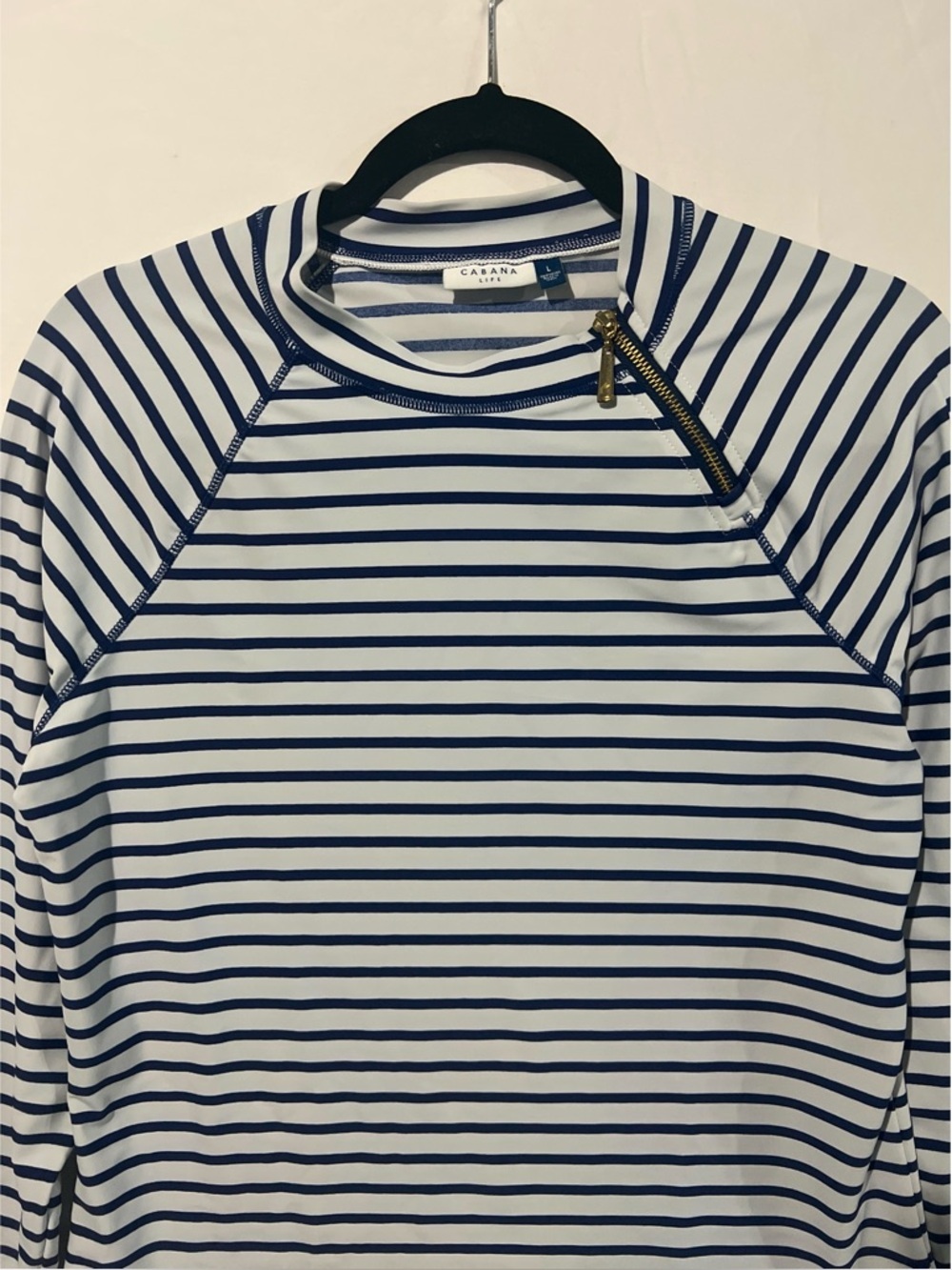 Cabana Life Swim Top Women’s Large Navy Stripe Zipper Rashguard - Picture 4 of 13